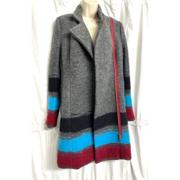 Anthropologie by Tracy Reese Gray Color block Wool Blend Asymmetrical Zip Coat 4 - Picture 2 of 12
